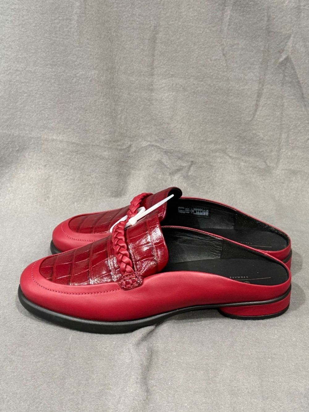 ECCO Red Leather Croc Embossed Braided Loafer Mules Slides Women's Size 40 US 9